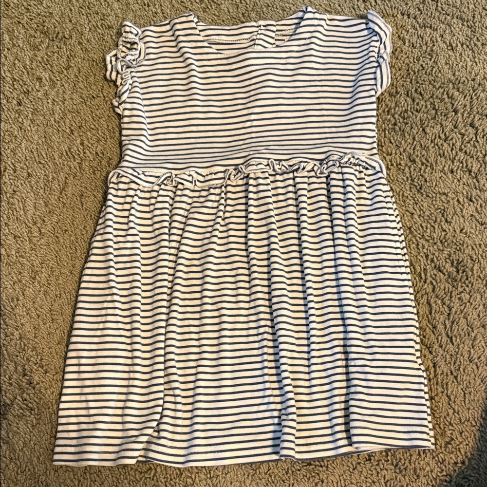 Girls' Striped Cotton Knit Dress in Navy and White